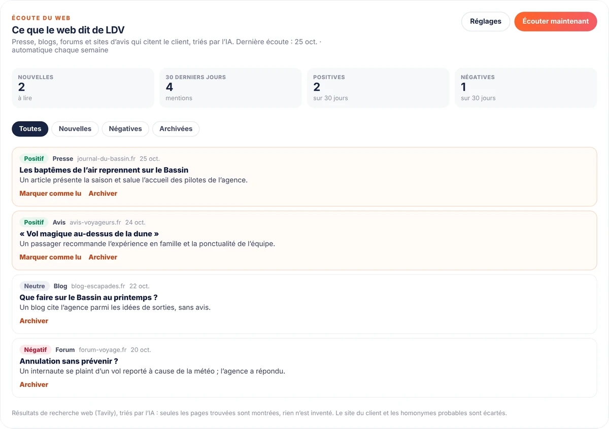 L’écoute du web d’un client