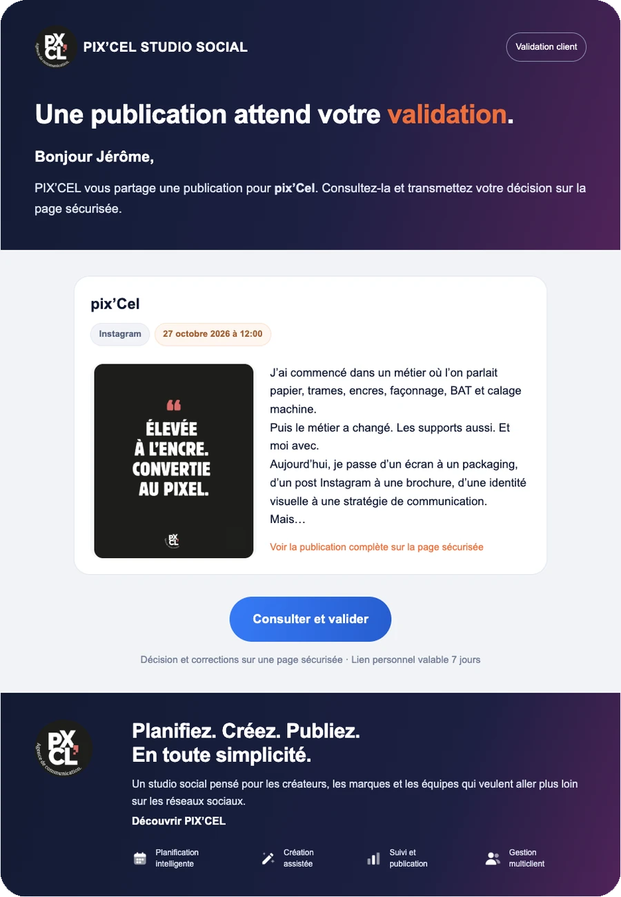 E-mail de validation reçu par le client