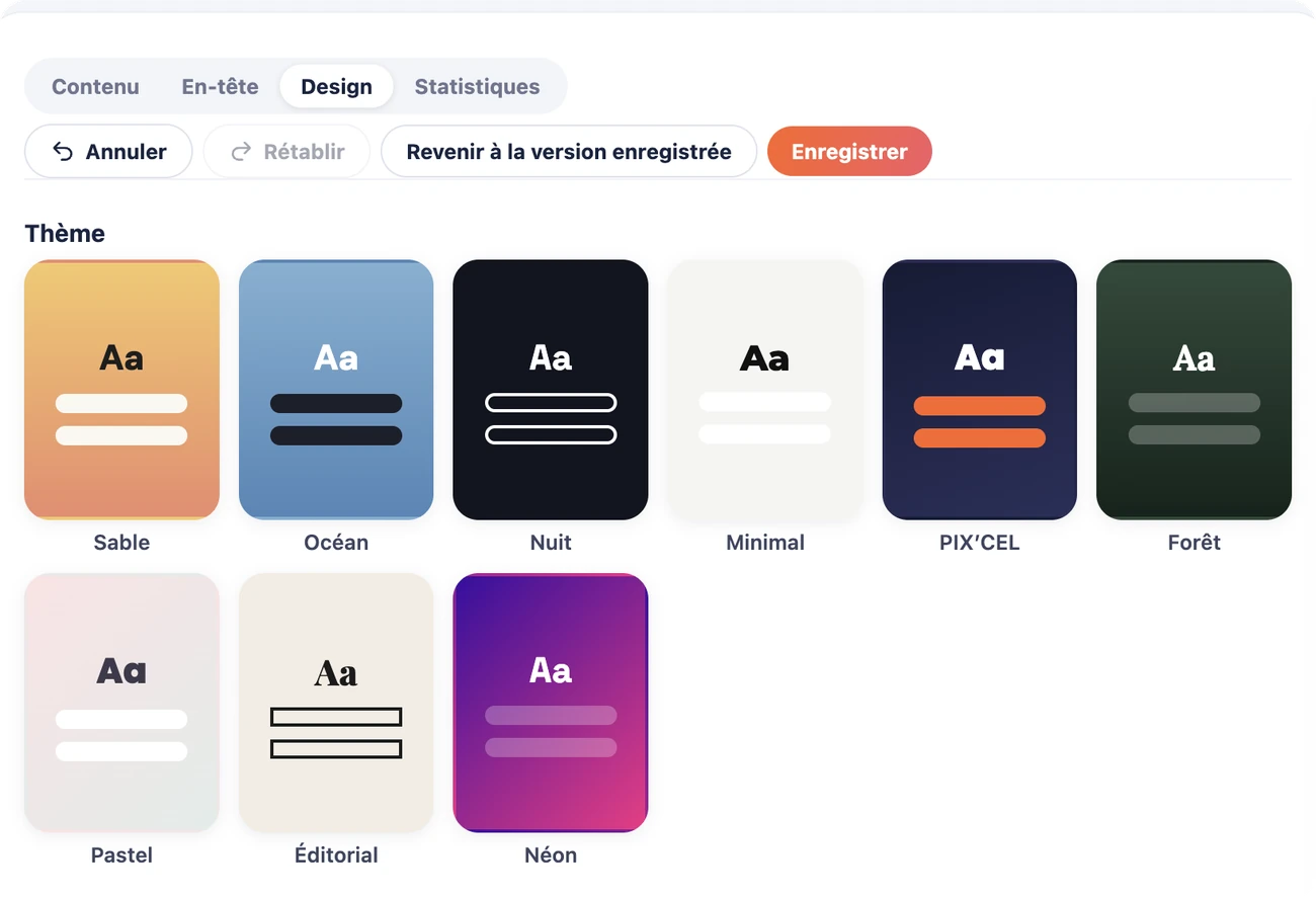 Éditeur de la page lien en bio