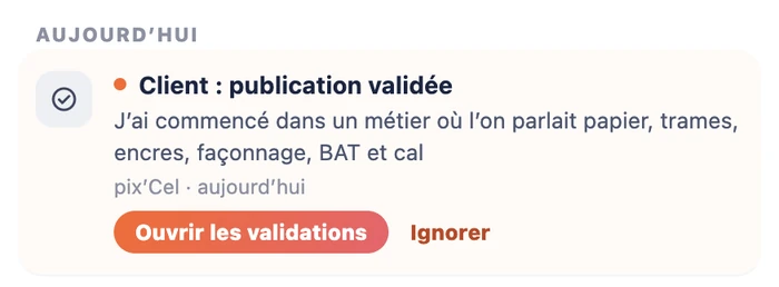 Notification : publication validée