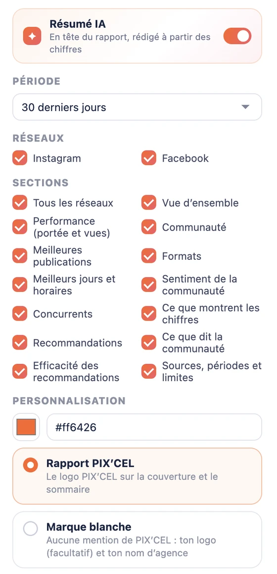 Réglages du rapport