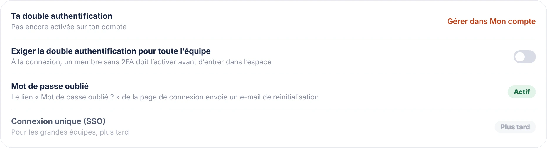 Réglages de sécurité
